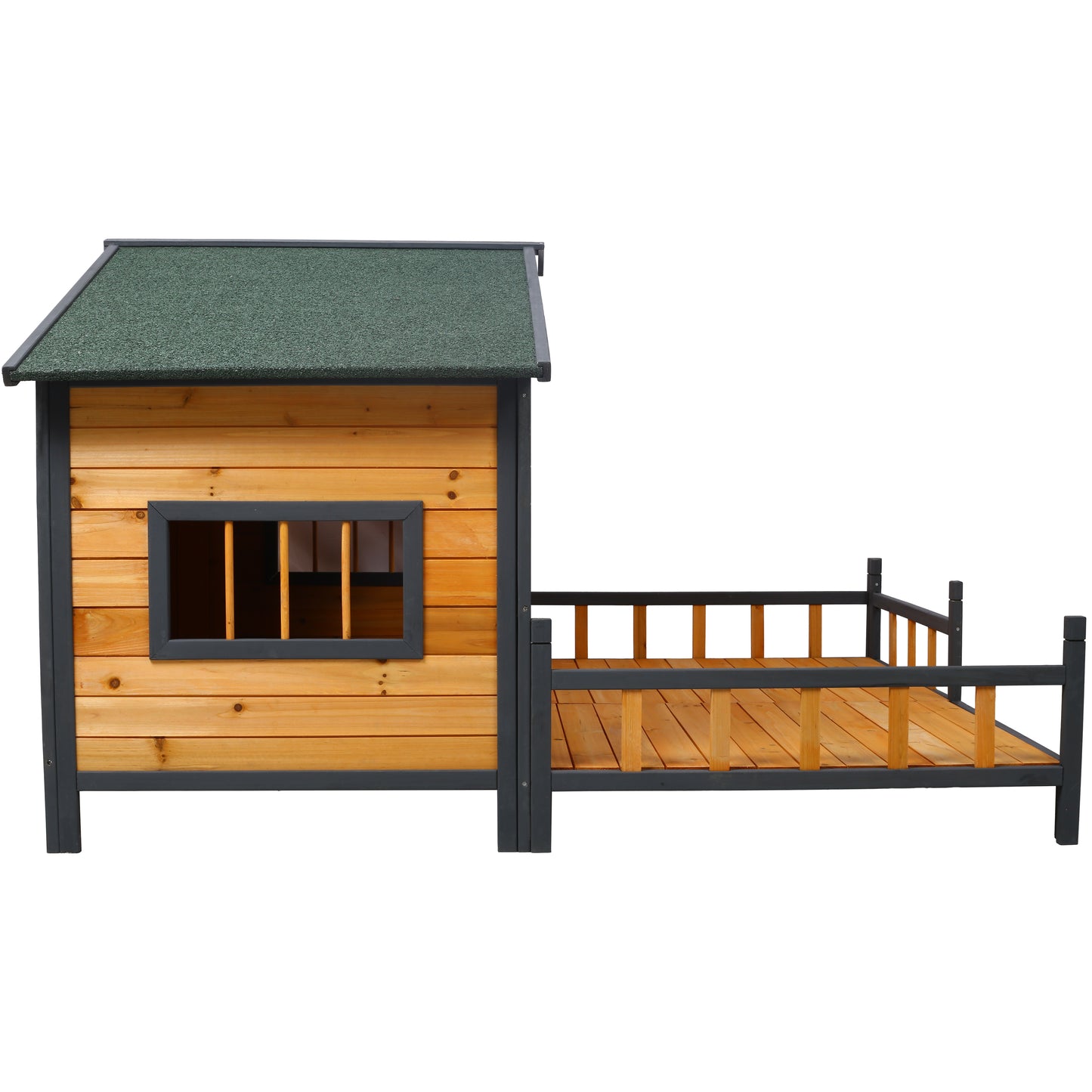 Large Wooden Dog House Outdoor Double Kennel with Porch & Elevated Floor