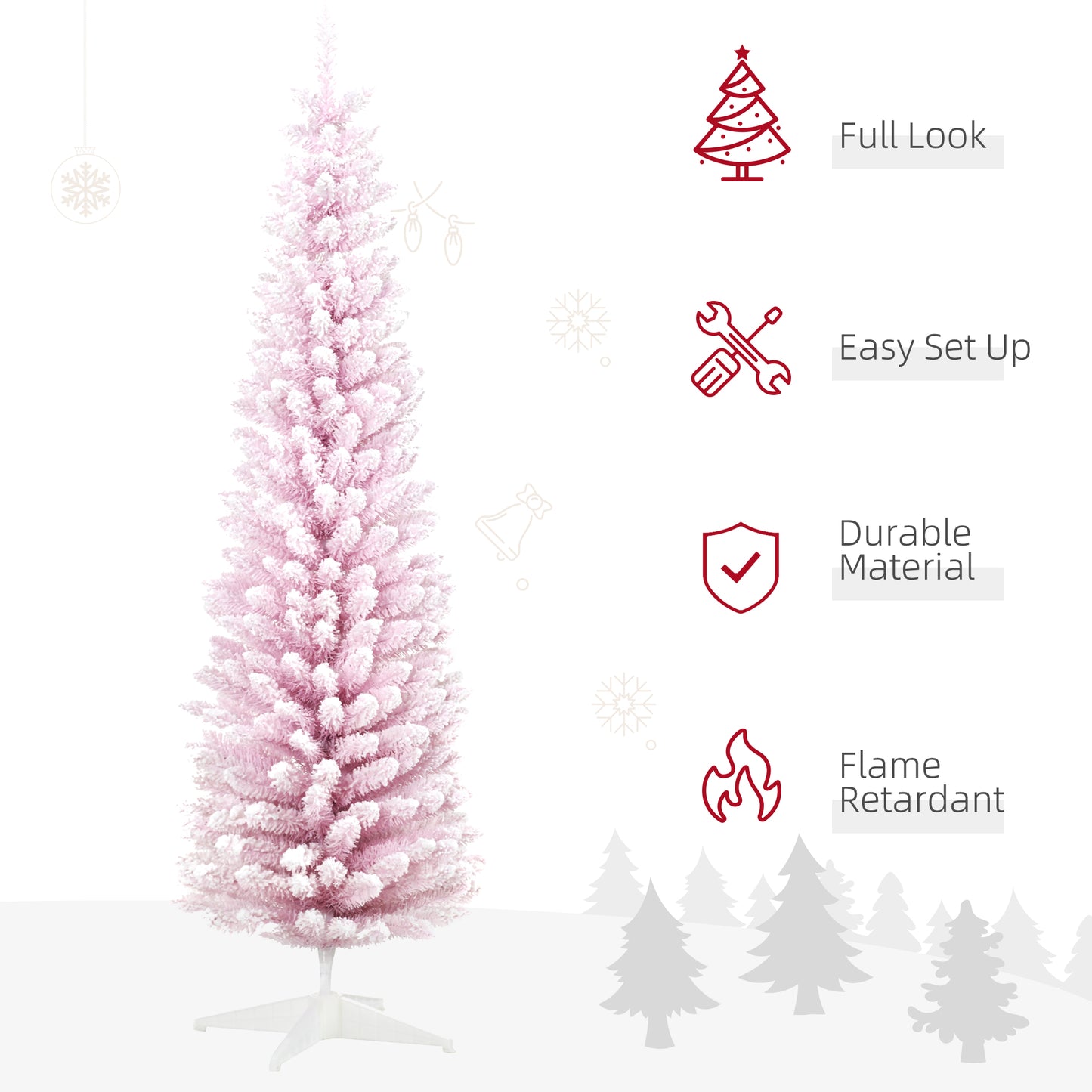 Pink Snow Flocked Artificial Christmas Tree - 84" Pencil Shape
