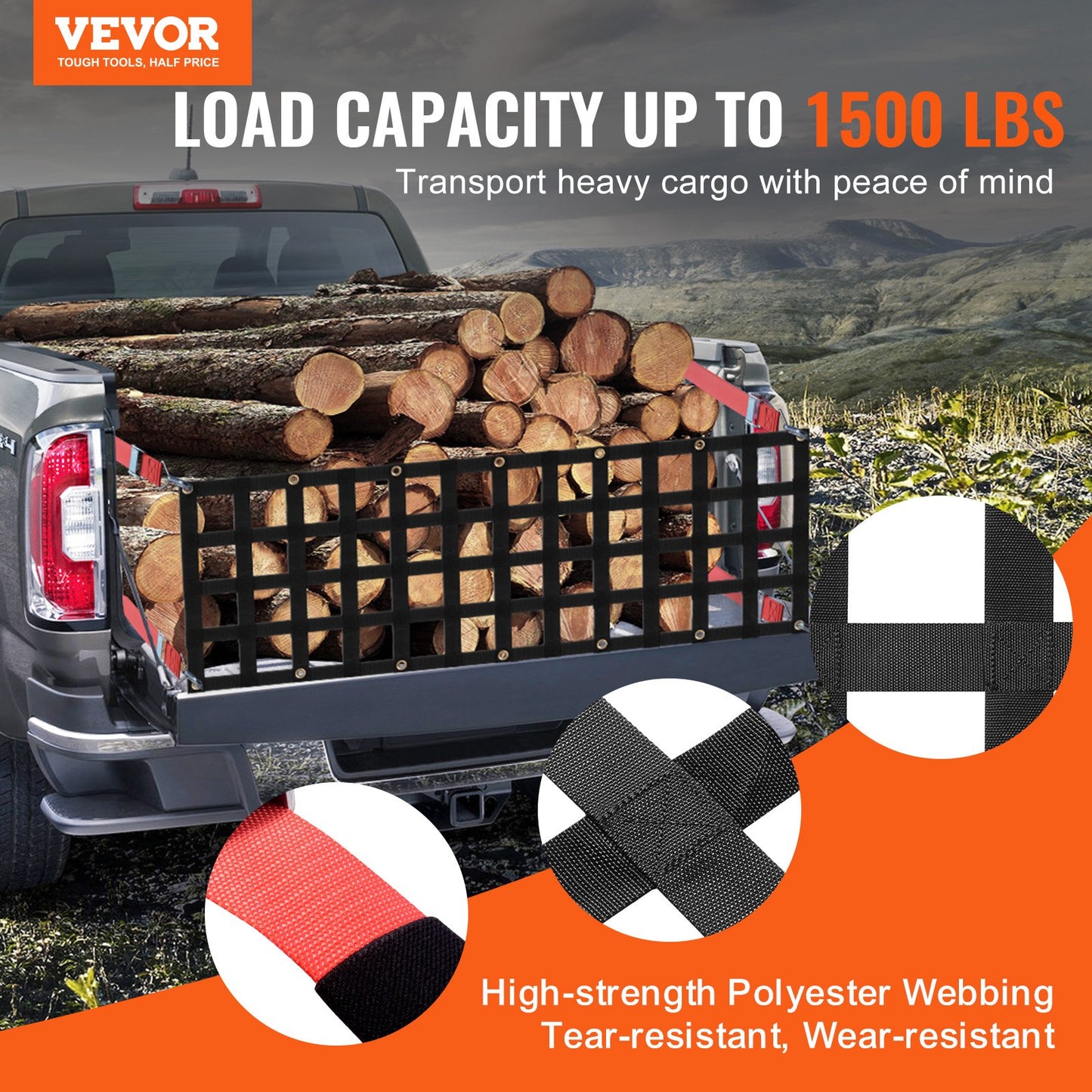 Adjustable Pickup Truck Tailgate Net 54x18 Inches Cargo Organizer
