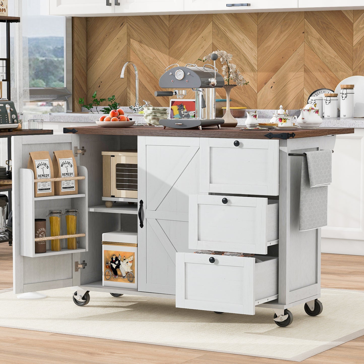 54.5 Farmhouse Kitchen Island With Power Outlet,Kitchen Storage