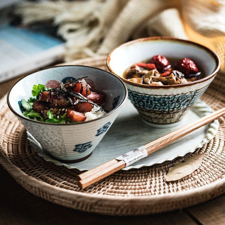 Ceramic Rice Bowl Set - Elegant Dinnerware for Home Use with Variety of Colors