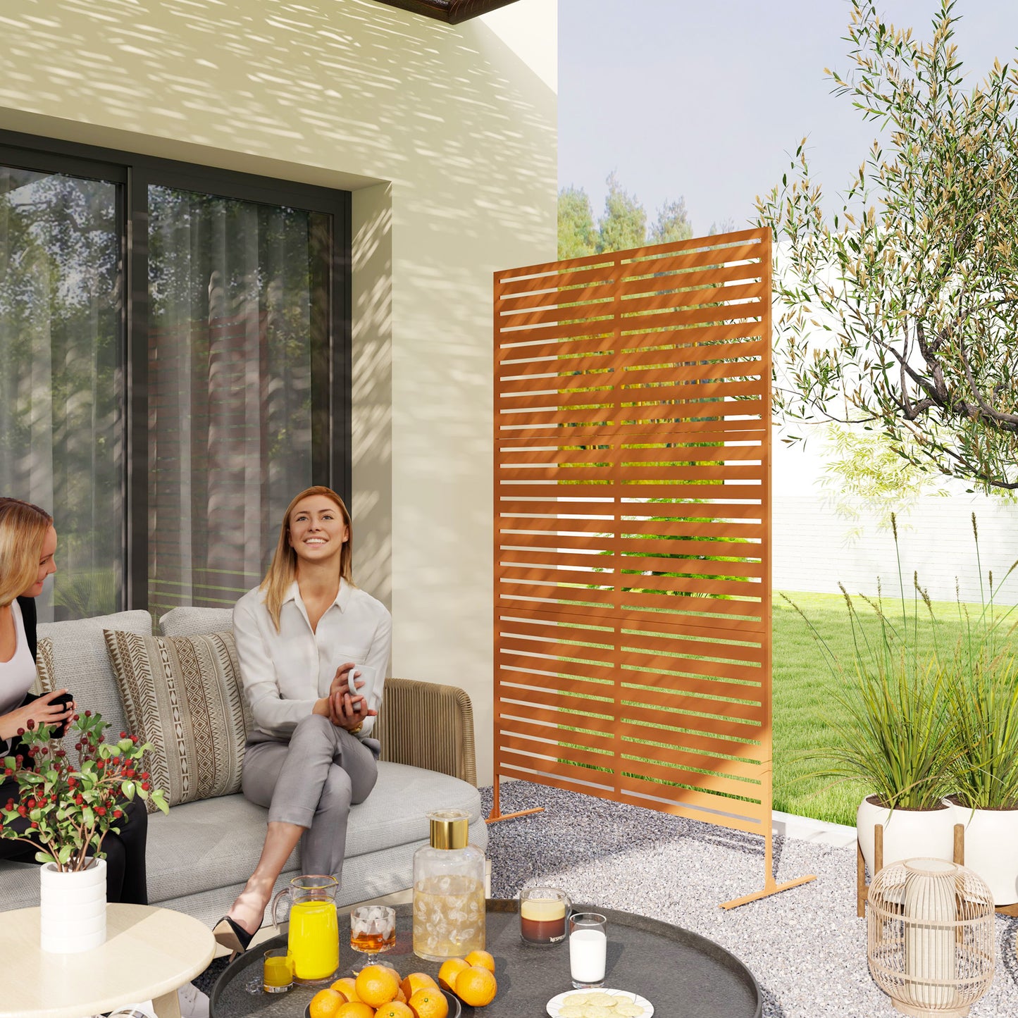 Outdoor Privacy Screen with Trellis - 78" H x 48" W, Brown