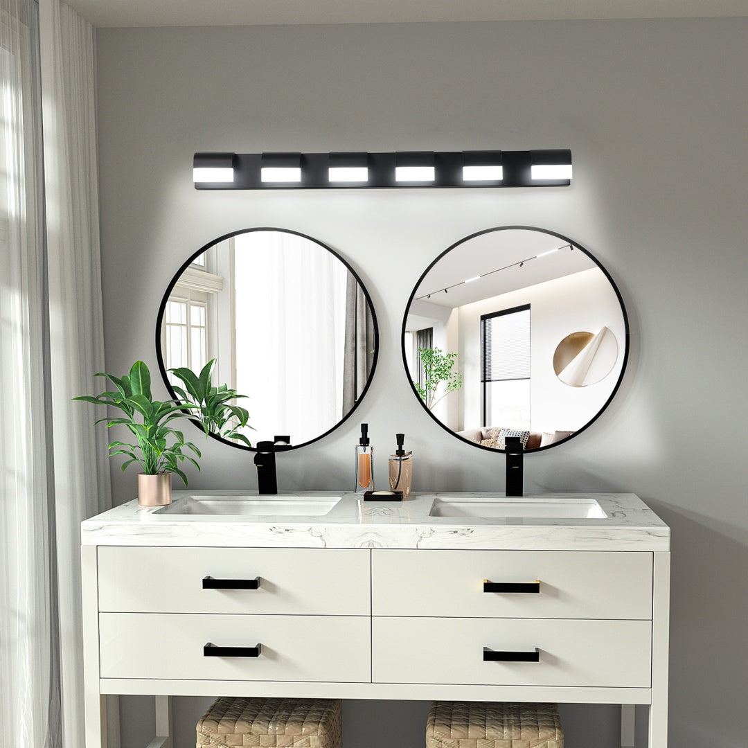 6-Light Modern LED Bathroom Vanity Light Fixture - Black