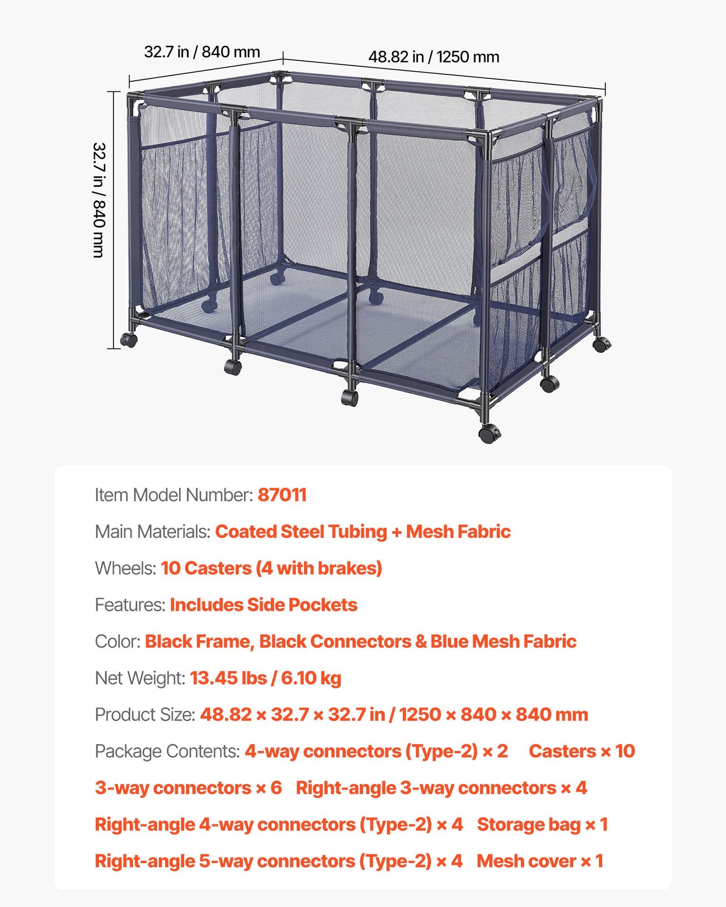 Pool Storage Bin with Casters & Side Pockets - Heavy Duty Mesh Organizer for Pool Toys