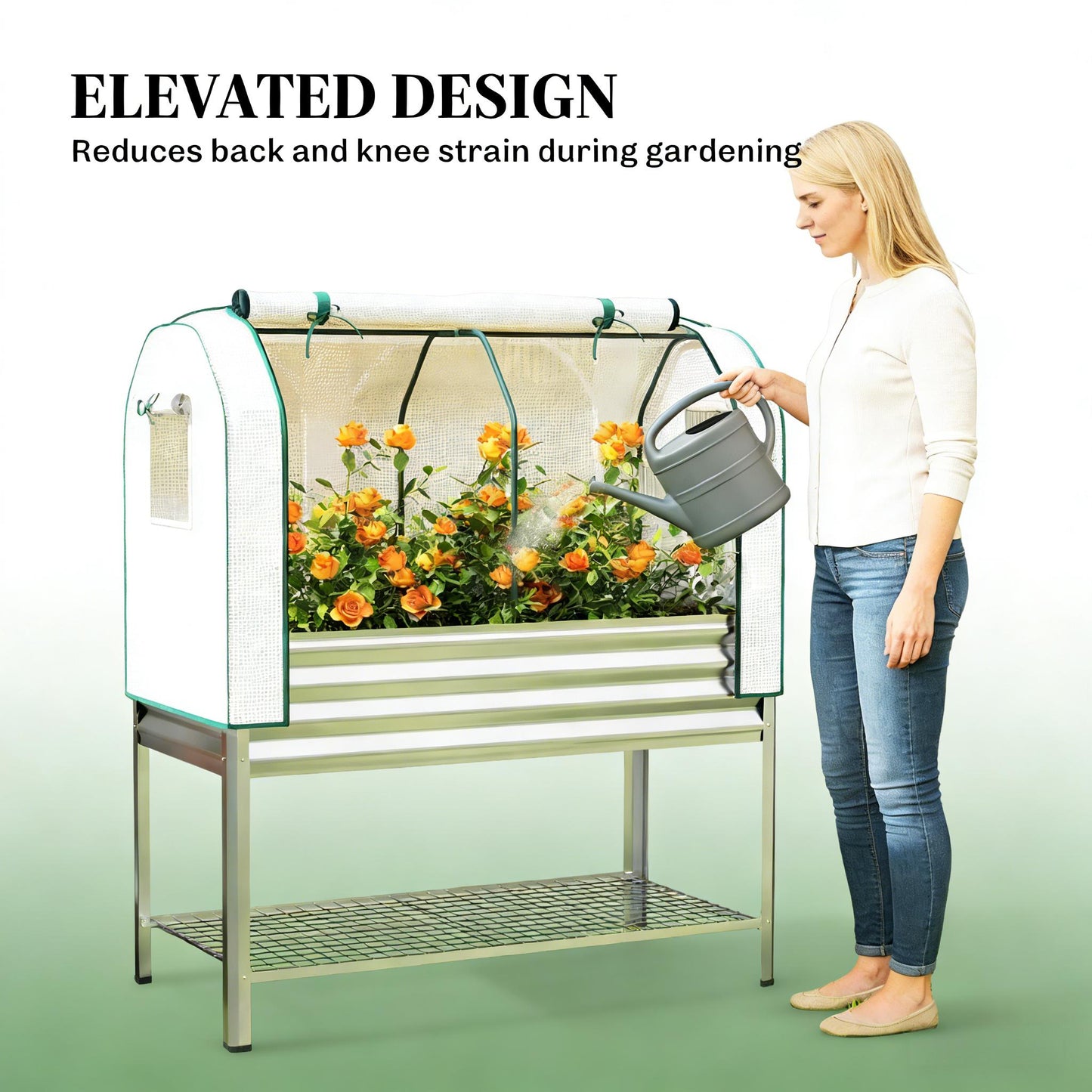Elevated Raised Garden Bed with Greenhouse Cover - Silver
