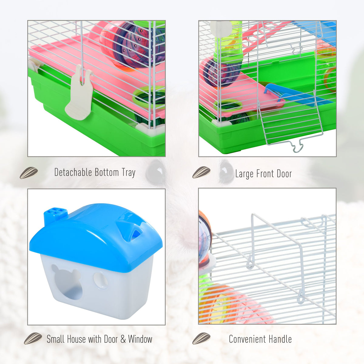 Portable Hamster Cage with 5 Tiers, Exercise Wheel & Tubes - Green