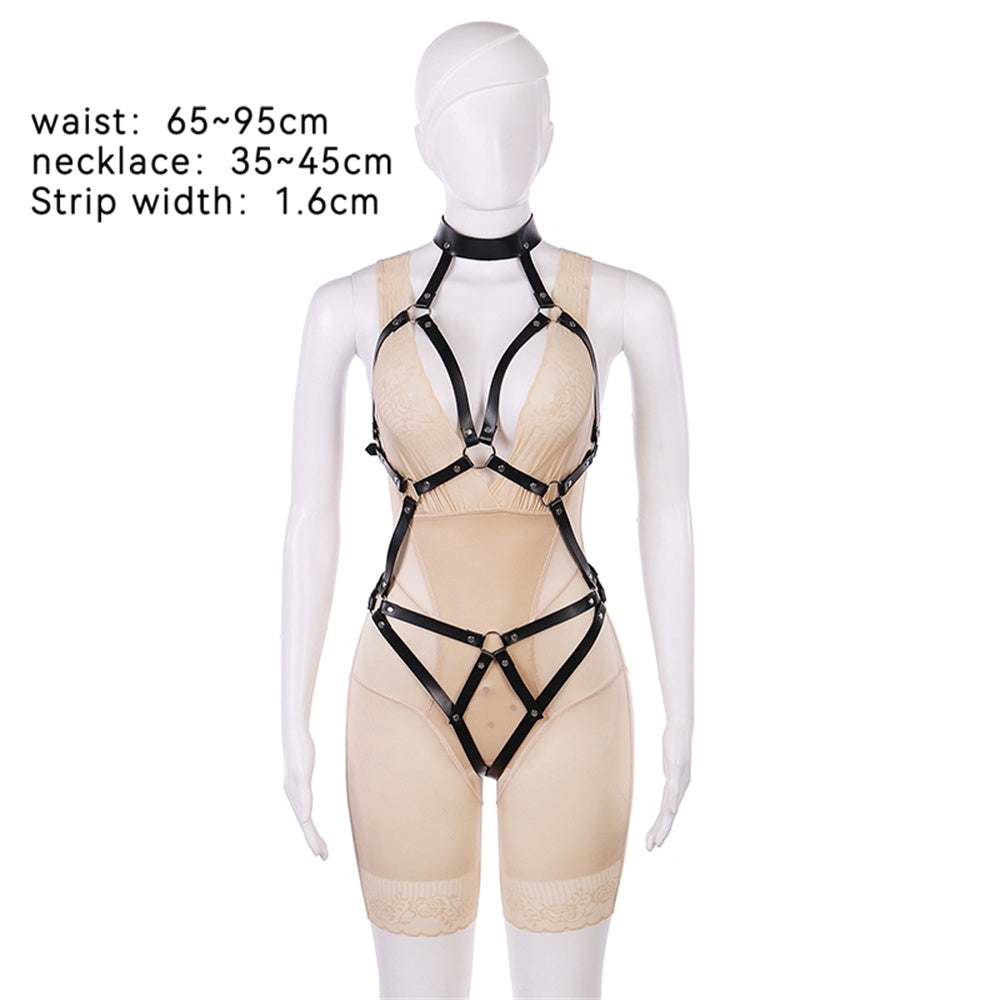 Punk Leather Body Chain Harness - Black Layered Waist Jewelry