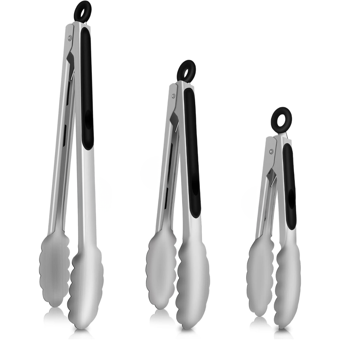 Heavy Duty Stainless Steel Kitchen Tongs - Heat Resistant 600°F, 3-Piece Set