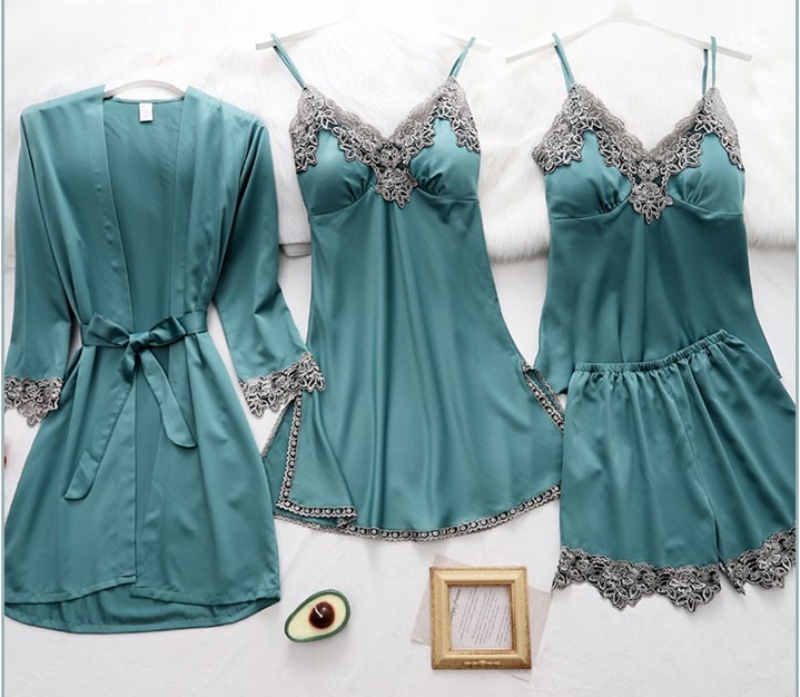 Thin Ice Silk Nightdress Pajama Set - 5-Piece Suit for Ladies