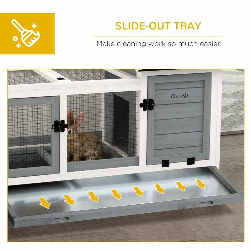 Wooden Rabbit Hutch with Wheels and Run - Small Animal Cage with Slide-Out Tray