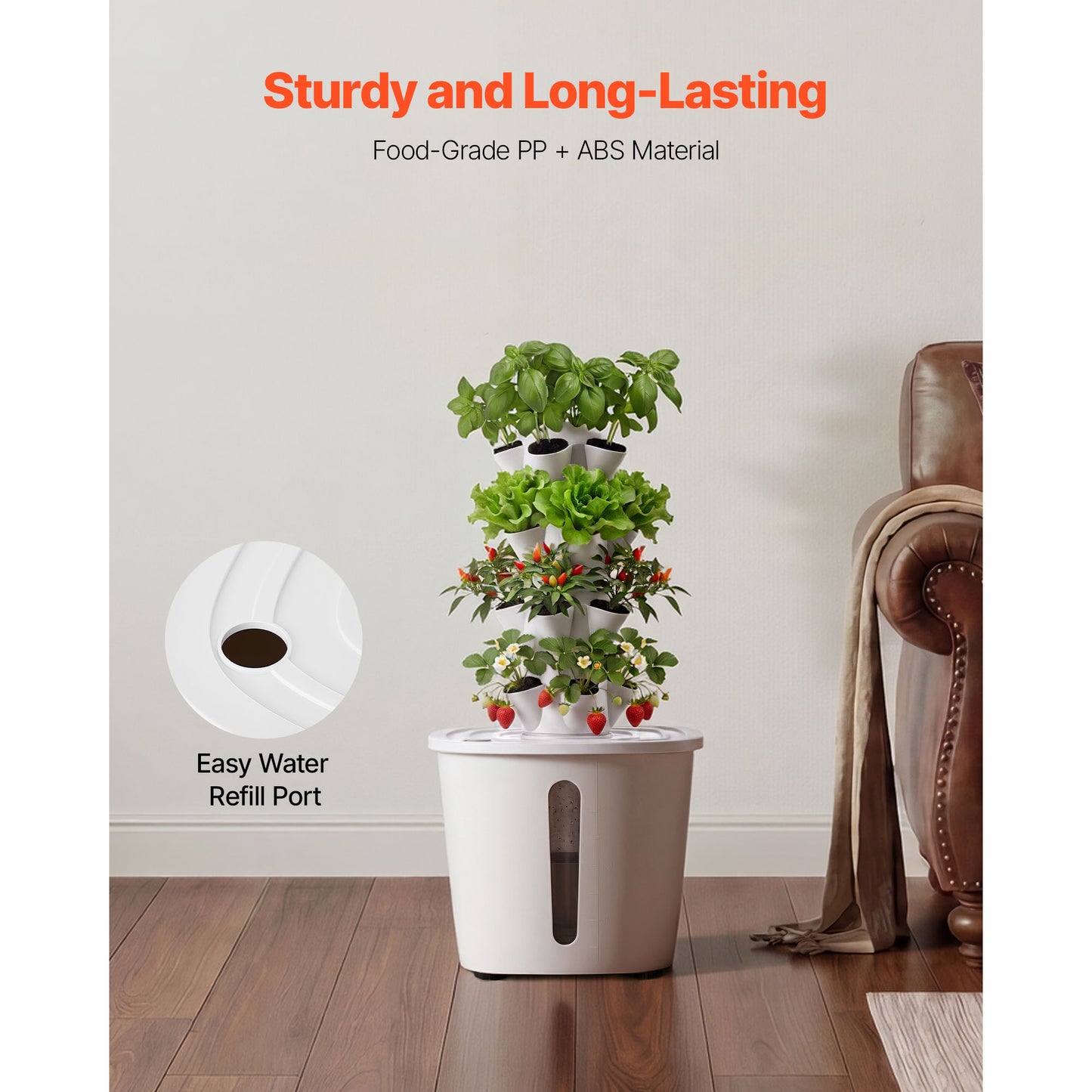 Hydroponic Tower Garden Kit with 20 Pods, 4 Tiers, Water Pump & Tank for Indoor Growing