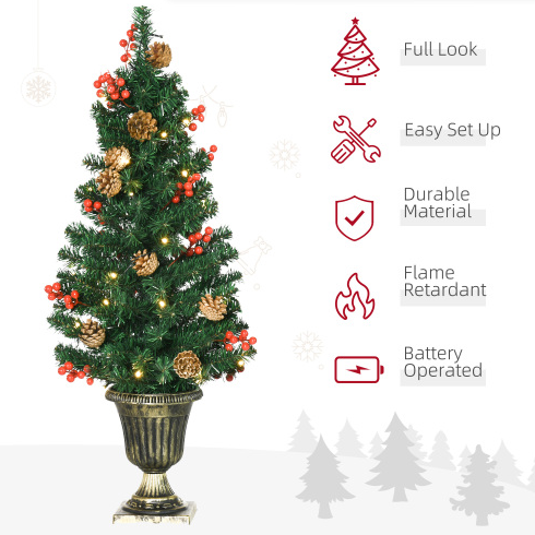 Prelit Christmas Decoration Set - Wreath, Garland & 2 Trees with LED Lights