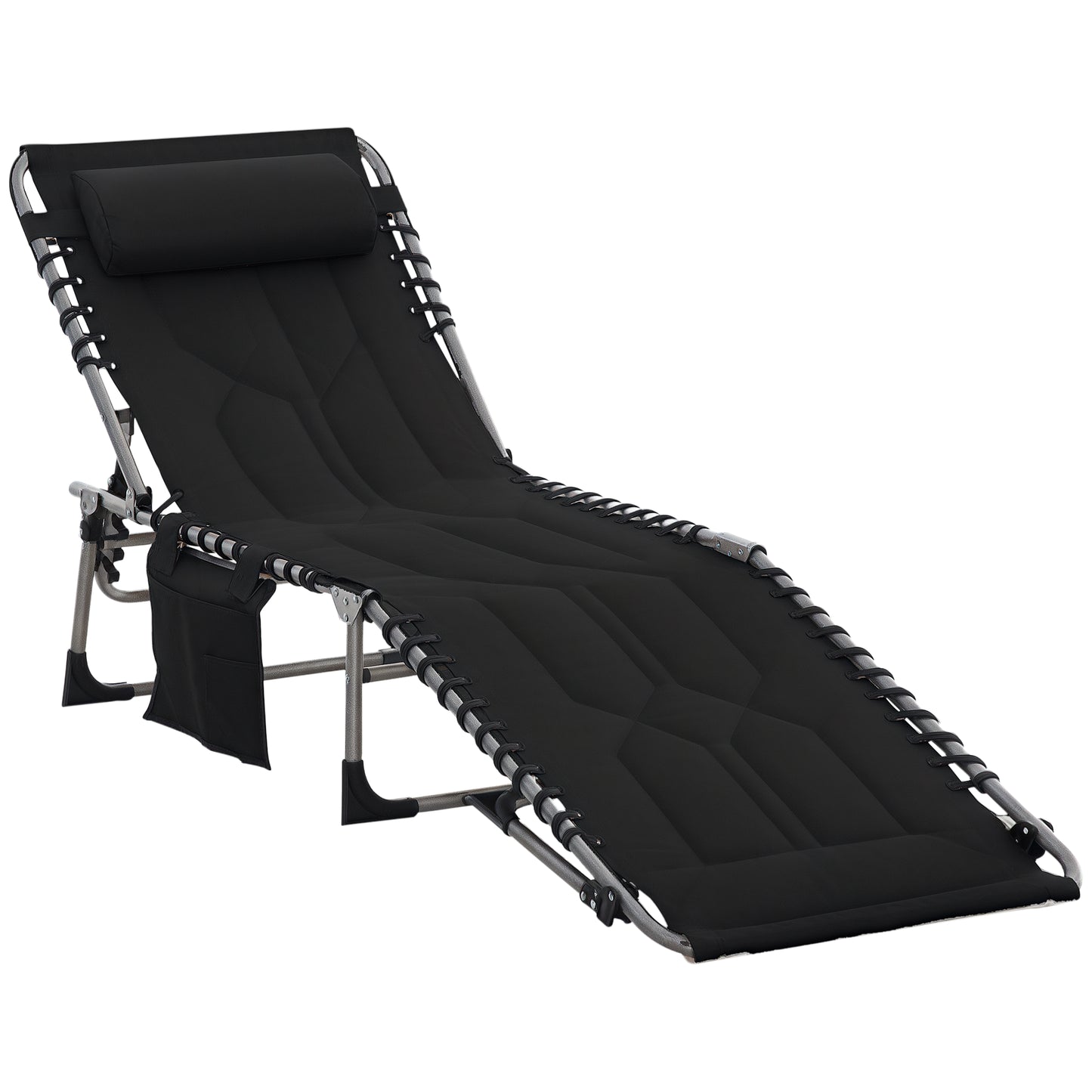 Padded Folding Chaise Lounge Chair - 6-Level Reclining Black