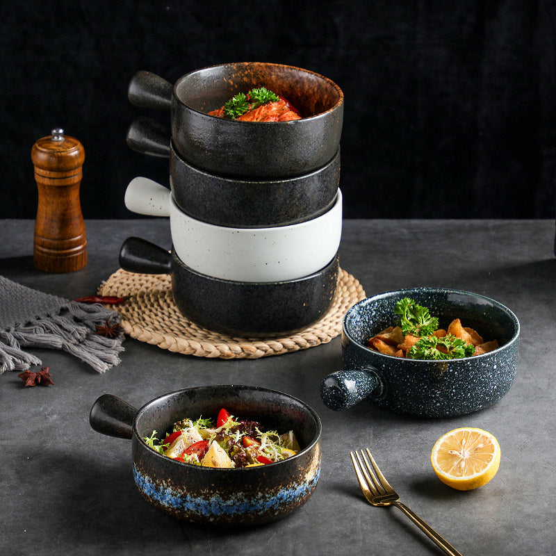 Japanese Style Ceramic Noodle Bowl with Lid and Handle – 6-Inch Porcelain Kitchenware