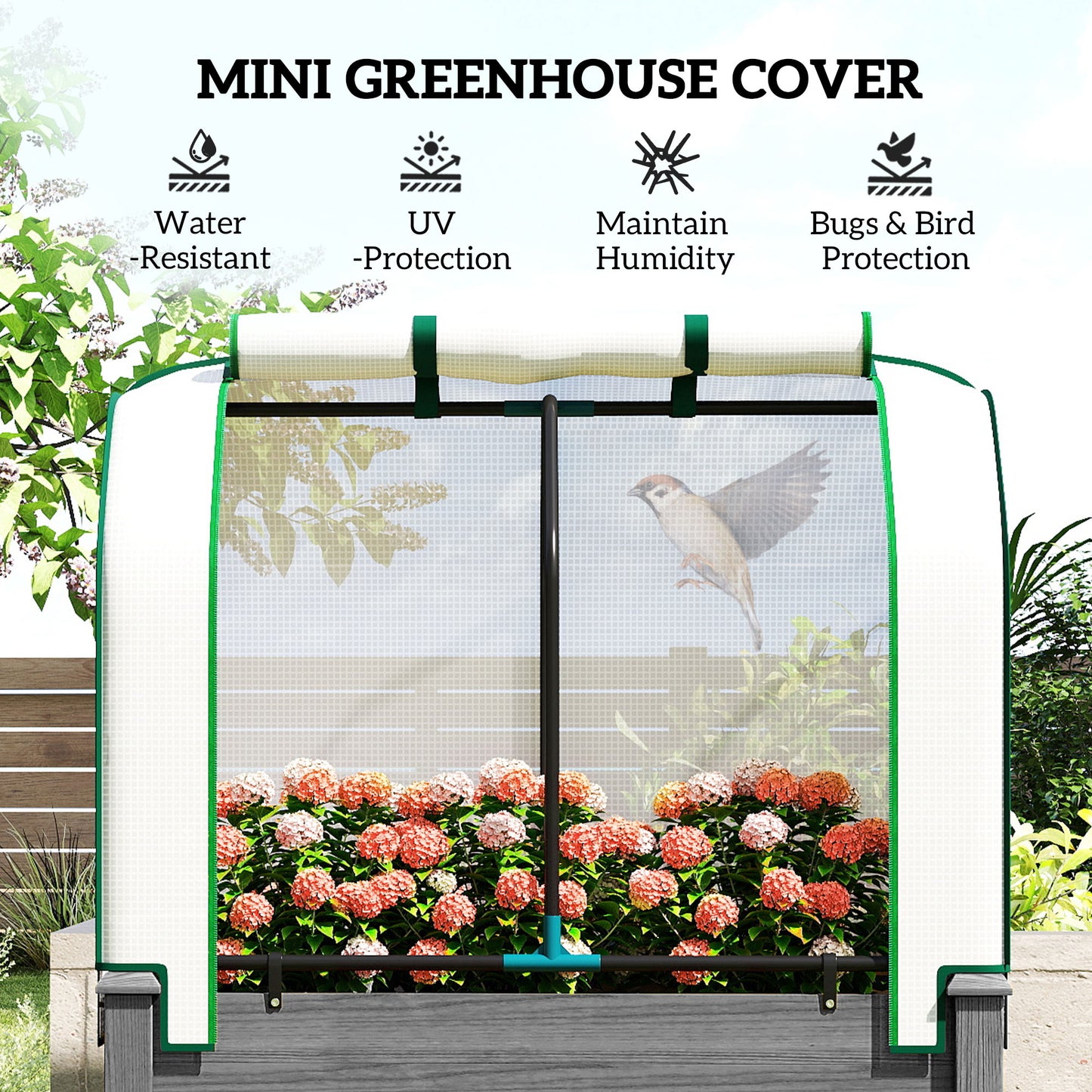Outdoor Raised Garden Bed with PE Greenhouse Cover - 35x22x47 Inch Planter Box