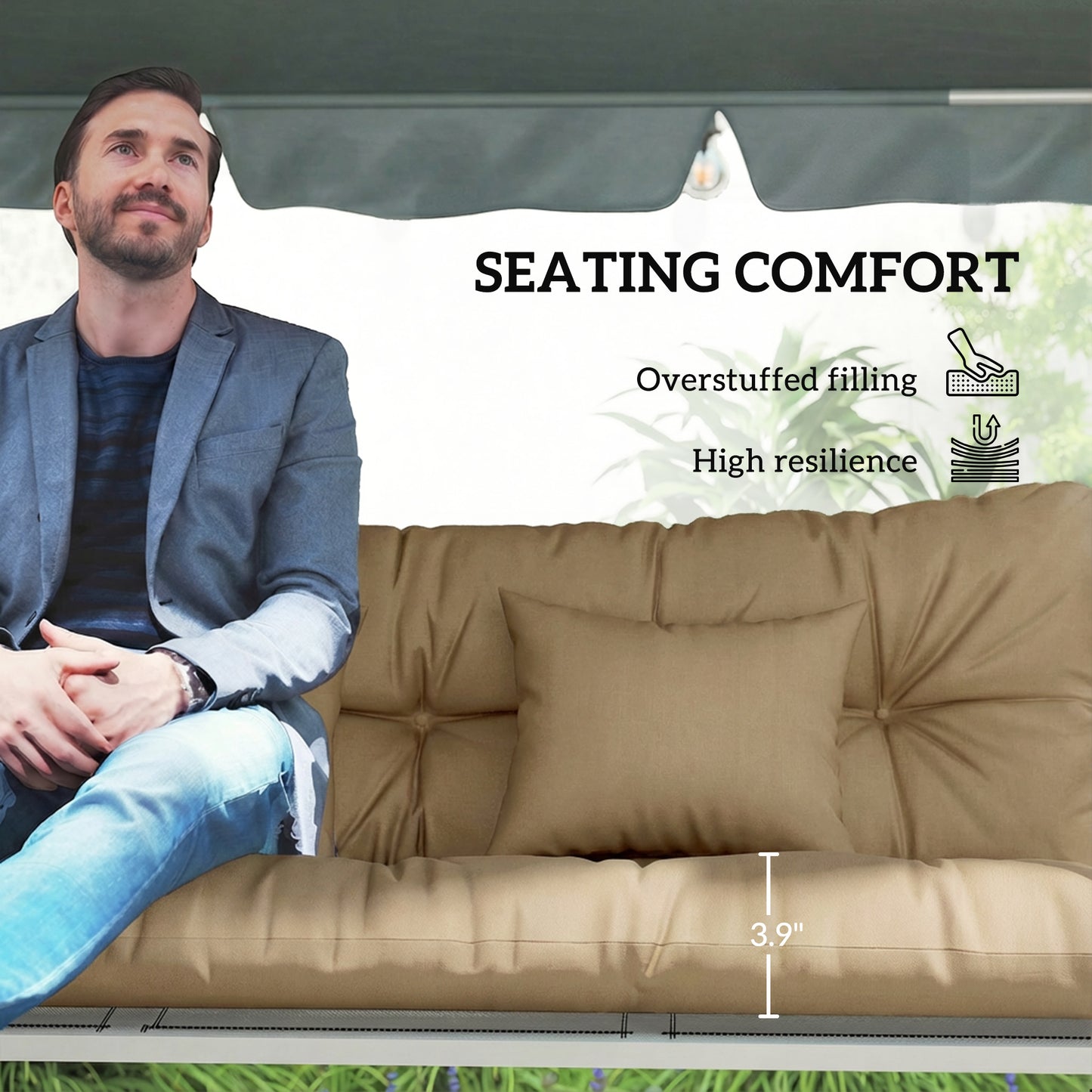 4-Piece Patio Chair Cushion Set with Ties - Khaki