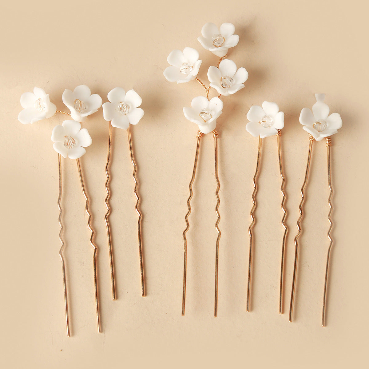 Ceramic Flower Hair Pins - Handmade Wedding Accessory Set, 5 Pack