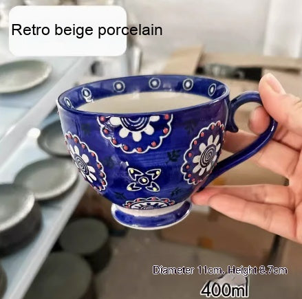 Large Capacity Ceramic Breakfast Mug for Milk and Oatmeal - Vintage Style, 400-450ml