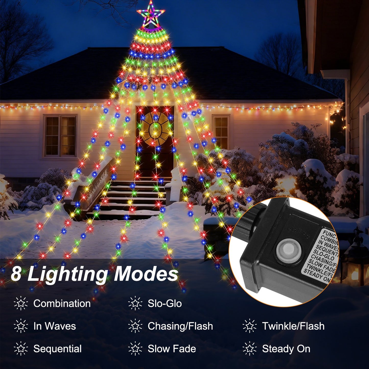 350 LED Christmas Star Waterfall String Lights - Multicolor, 11.48FT