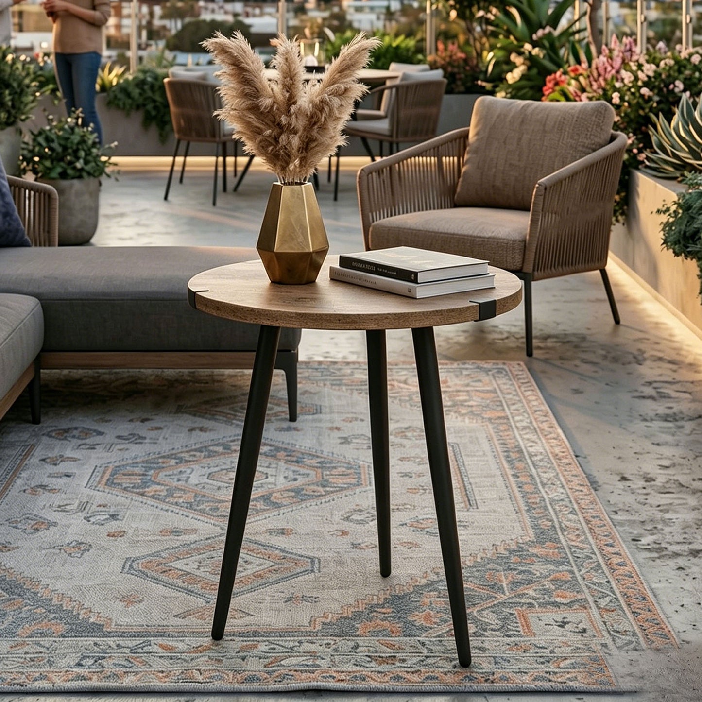 Modern Round Coffee Table for Living Room - Easy Assembly Oak