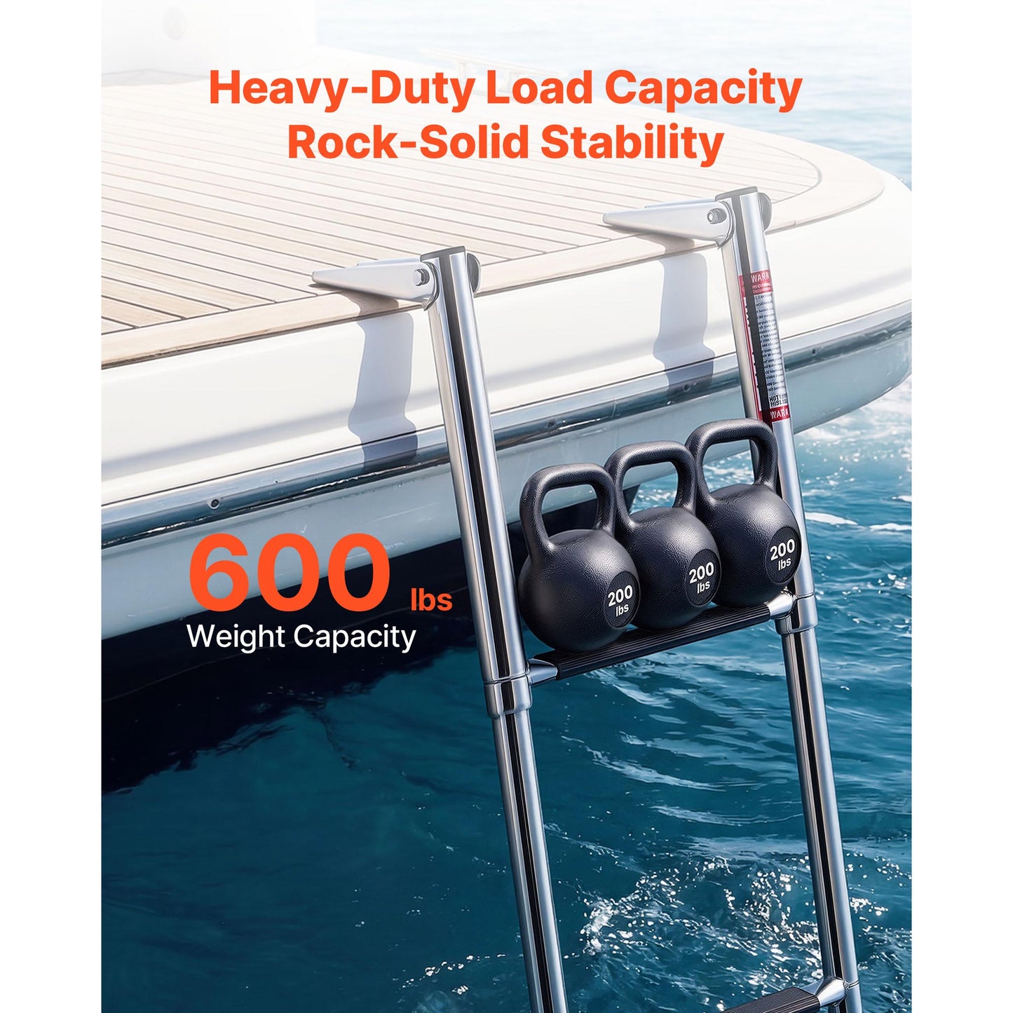 Stainless Steel Boat Ladder, 3 Steps, Folding Swim Deck Ladder for Watercraft