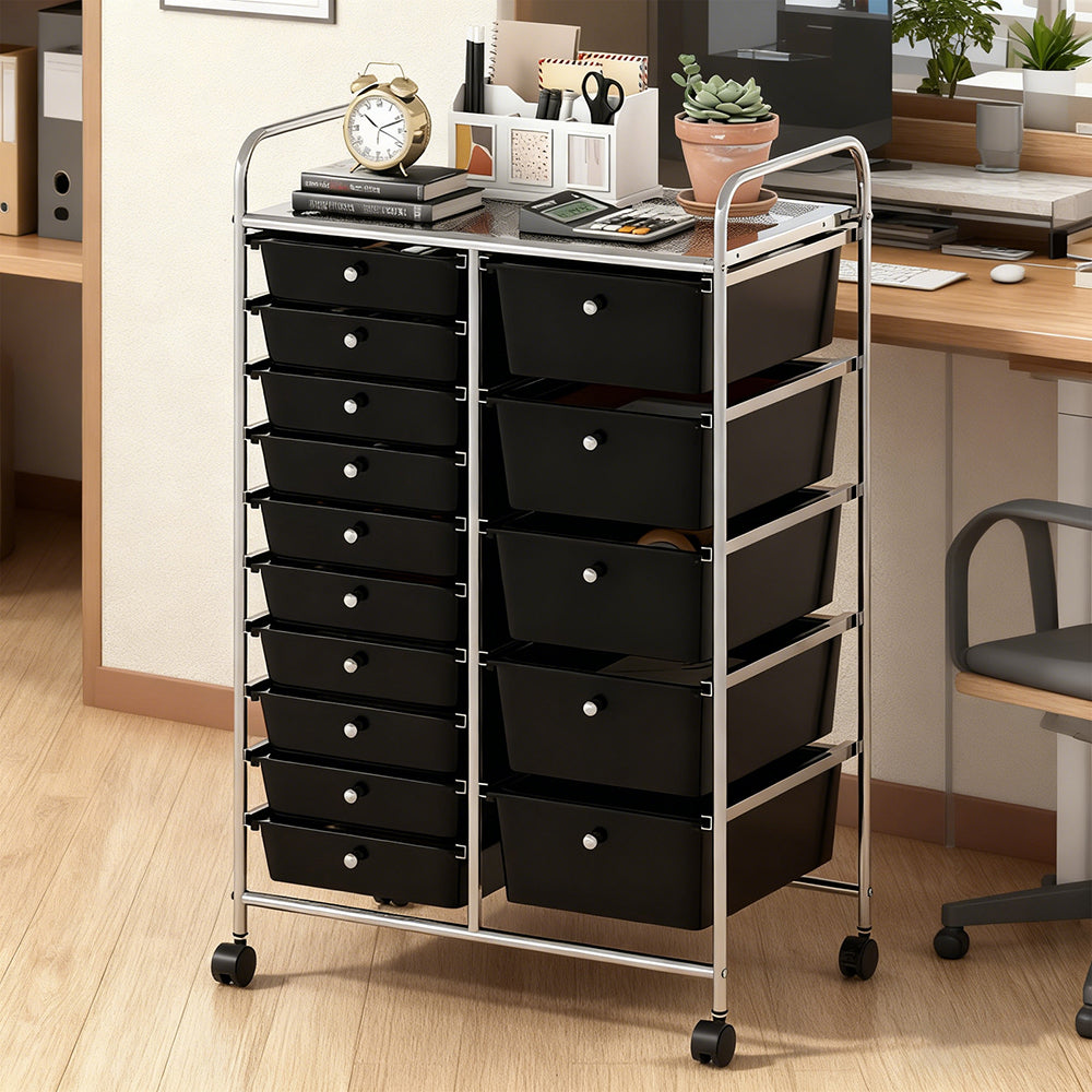 15-Drawer Rolling Storage Cart with Chrome Metal Frame
