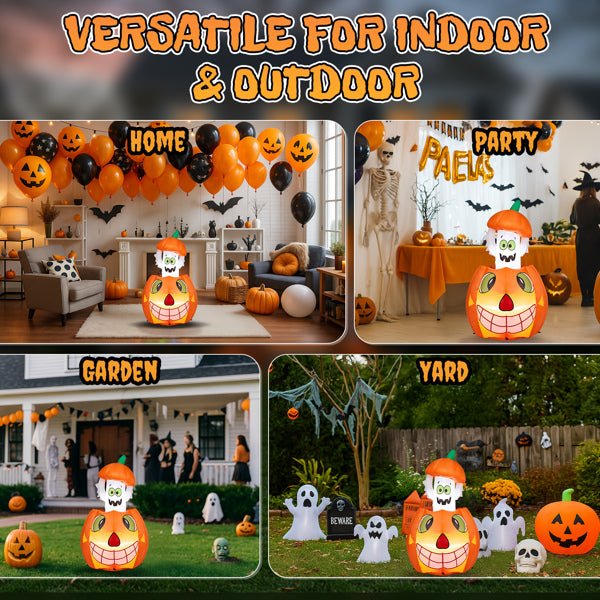 2.8FT Inflatable Animated Pumpkin Ghost with LED Lights