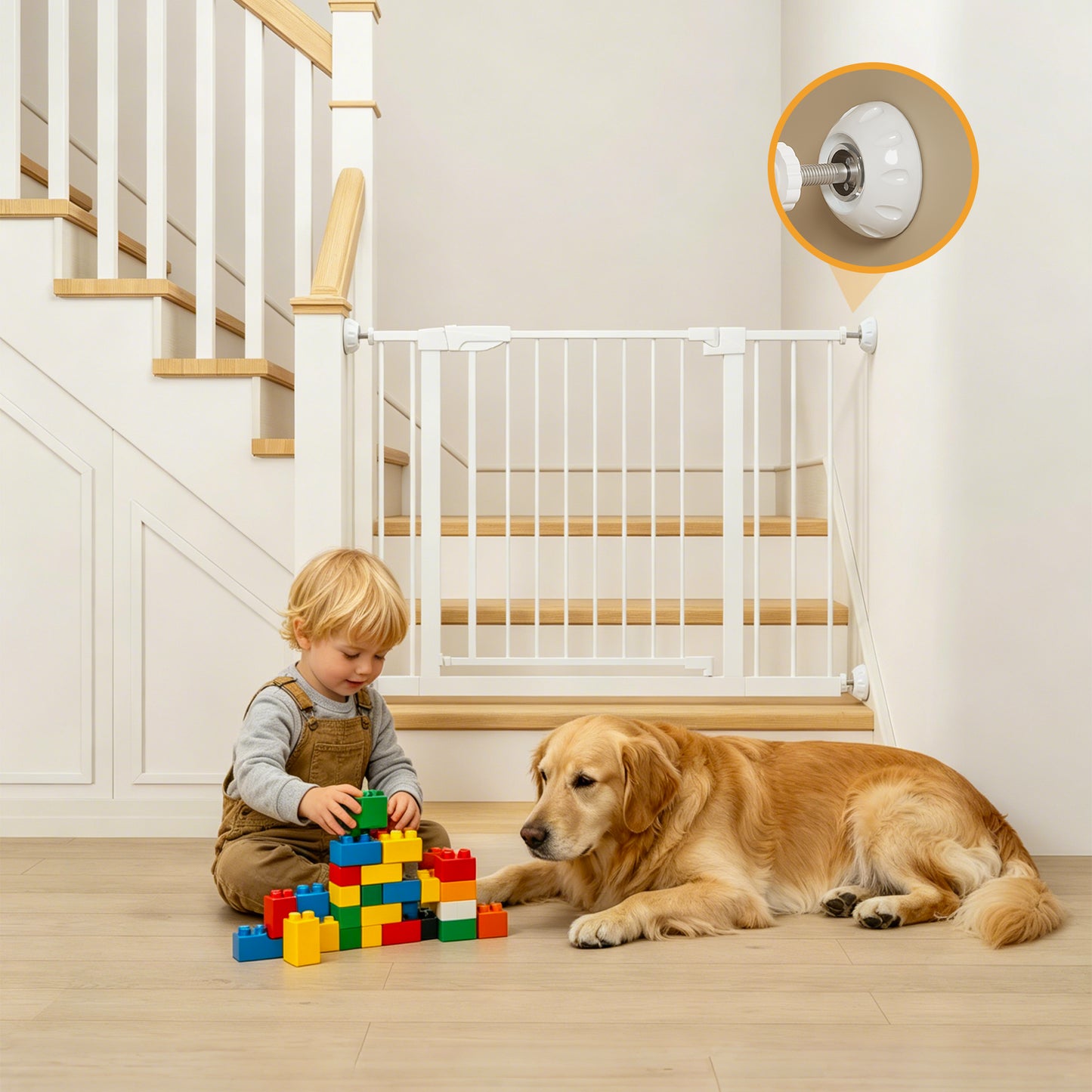 Wide Baby Gate 29.5-45.3" with Walk-Through Design - White