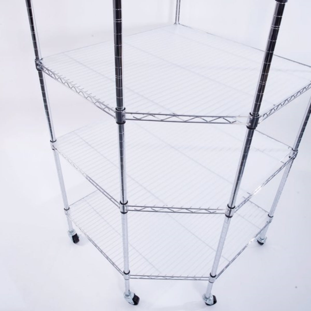 6-Layer Polygonal Corner Shelving Unit - Chrome Plated Storage Rack