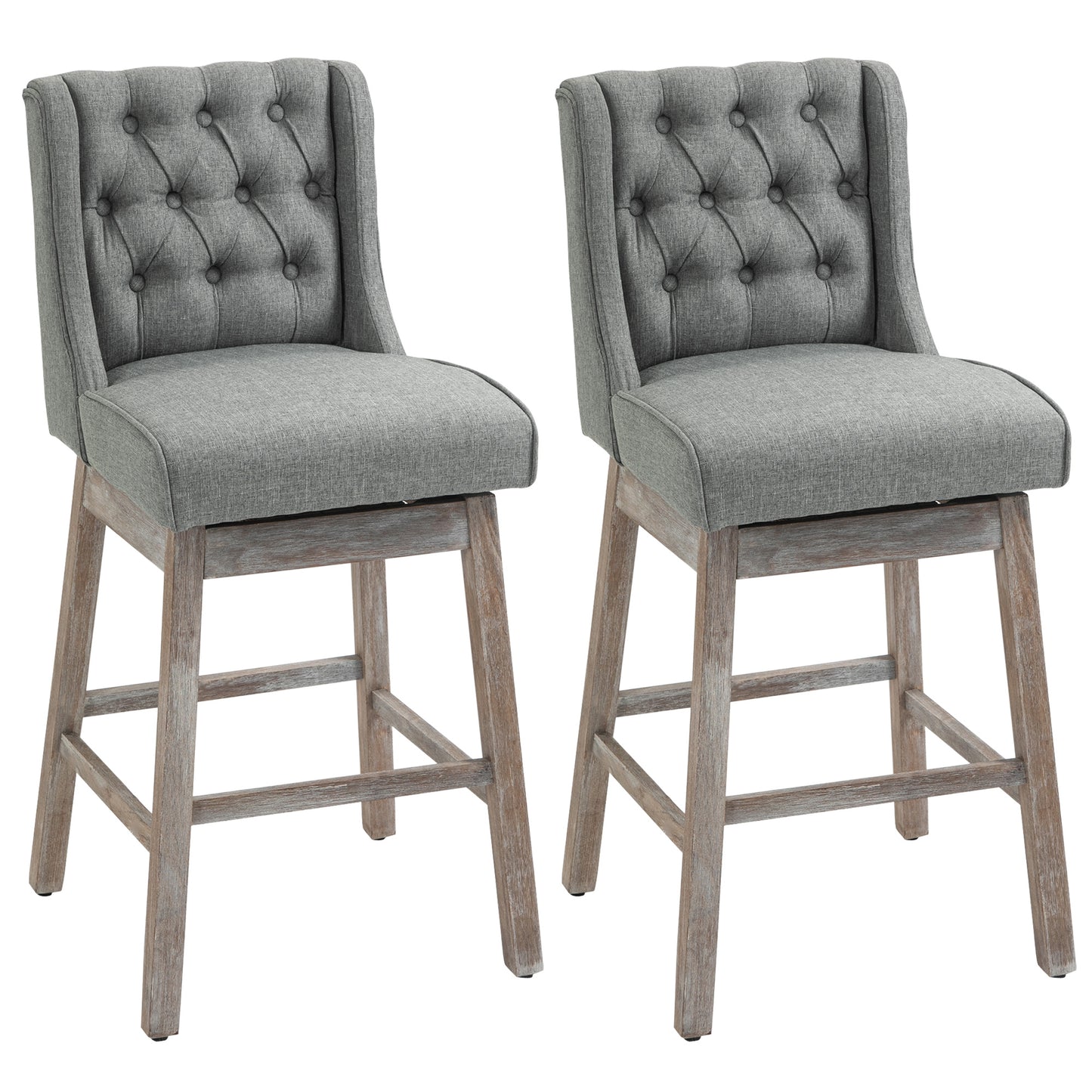 Bar Height Stools Set of 2, 180 Degree Swivel Barstools with Solid