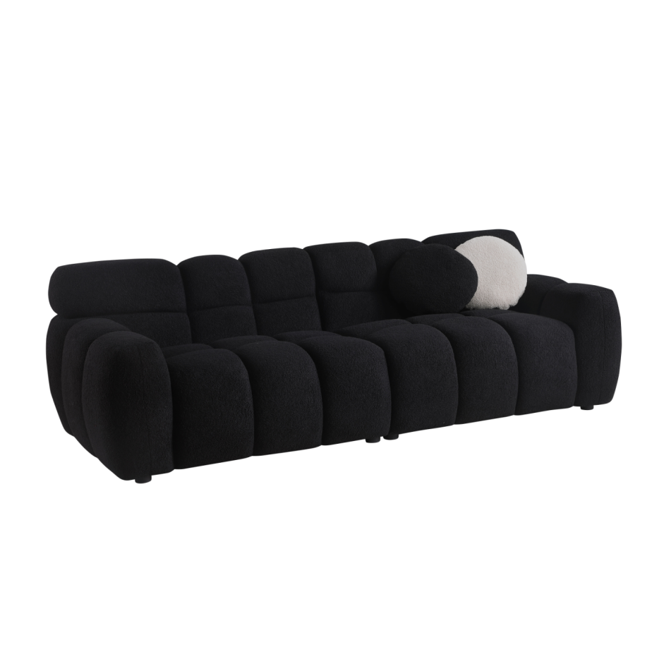 87.4" Black Boucle Sofa - 3 Seater with Plush Cushions