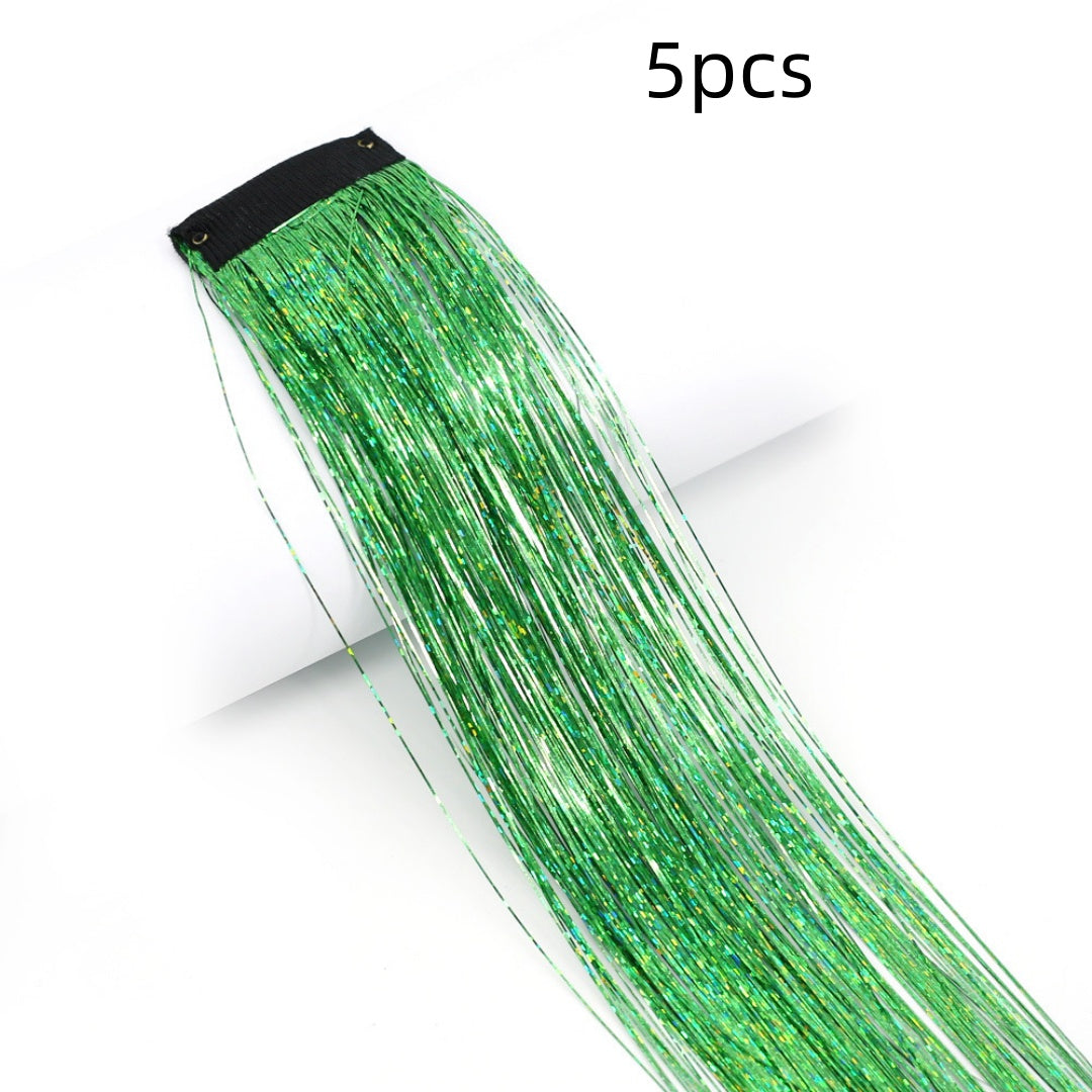 Clip-In Rainbow Hair Extensions - Long Synthetic Wig with Gold Thread