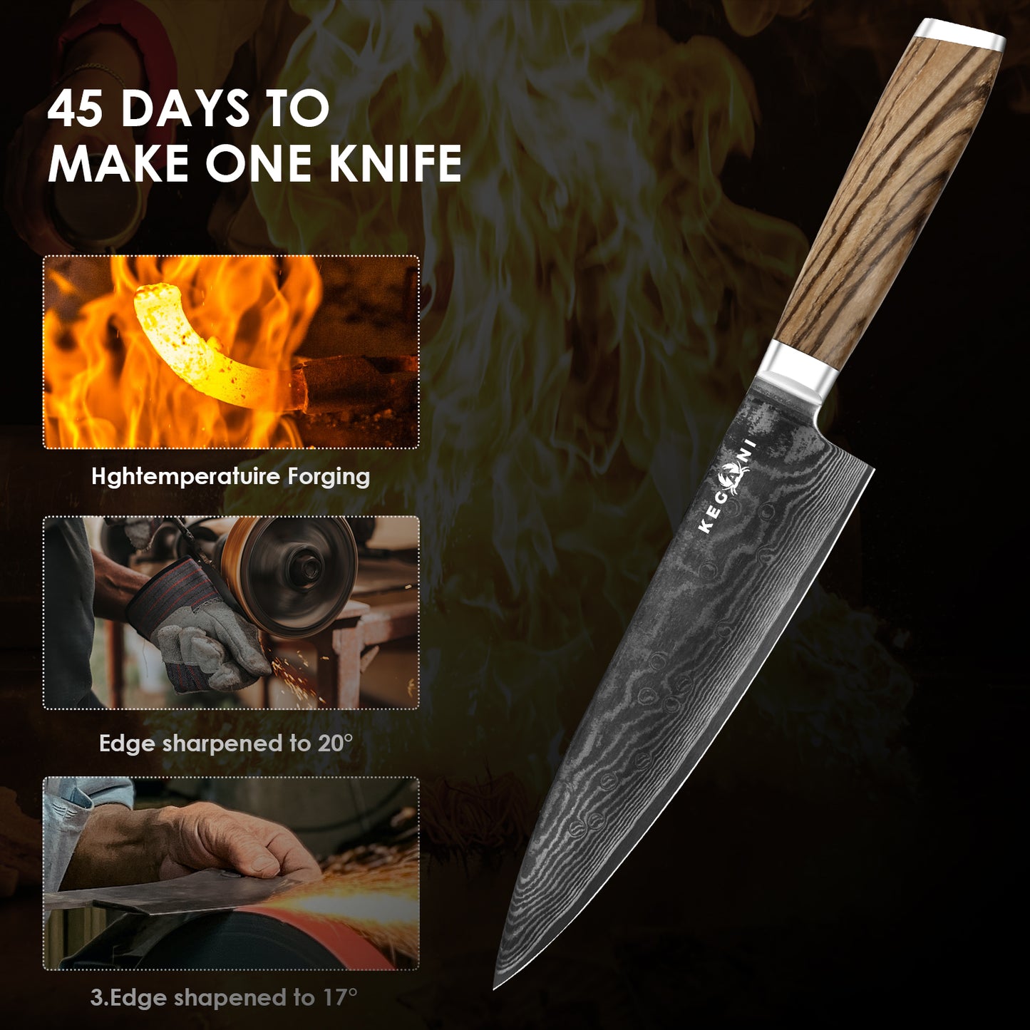 8-Inch Japanese Chef Knife - VG-10 Damascus Steel with Ergonomic Handle