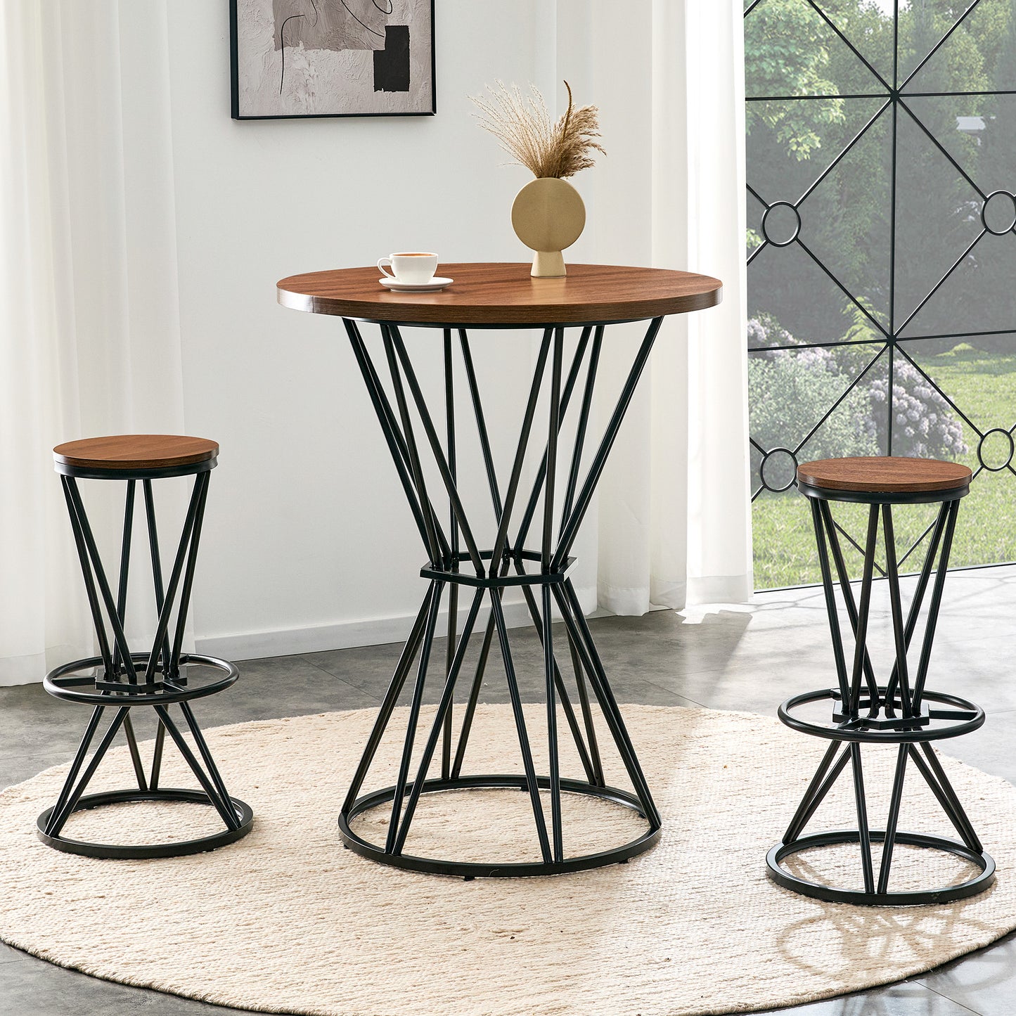 Single Package Bar, Table, Chair Set.31.5-inch Walnut Wood Grain MDF