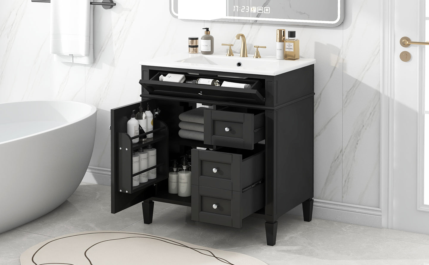 30'' Modern Bathroom Vanity with Sink - Black Storage Cabinet