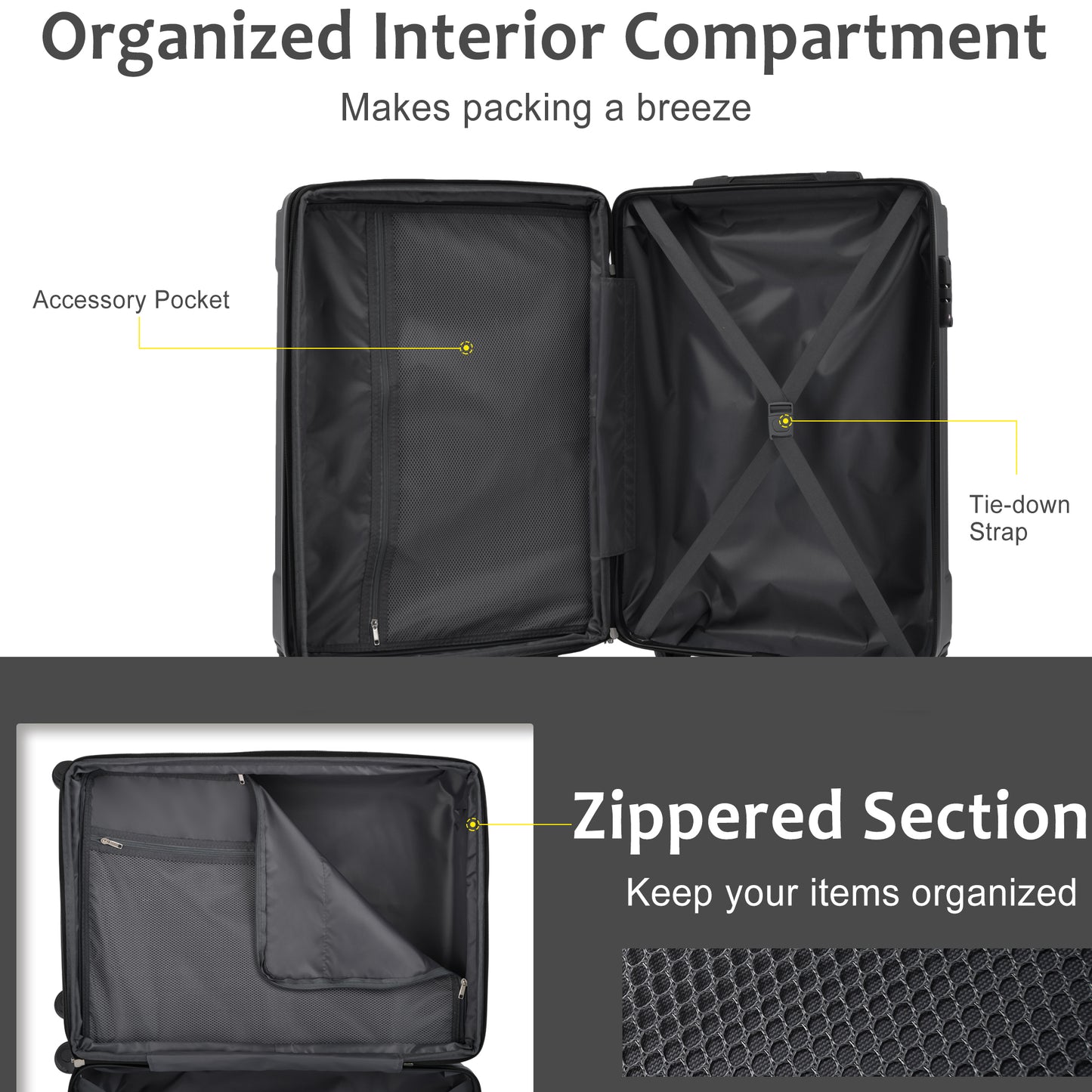 28-Inch Expandable Hardshell Luggage - Lightweight ABS Suitcase, Black