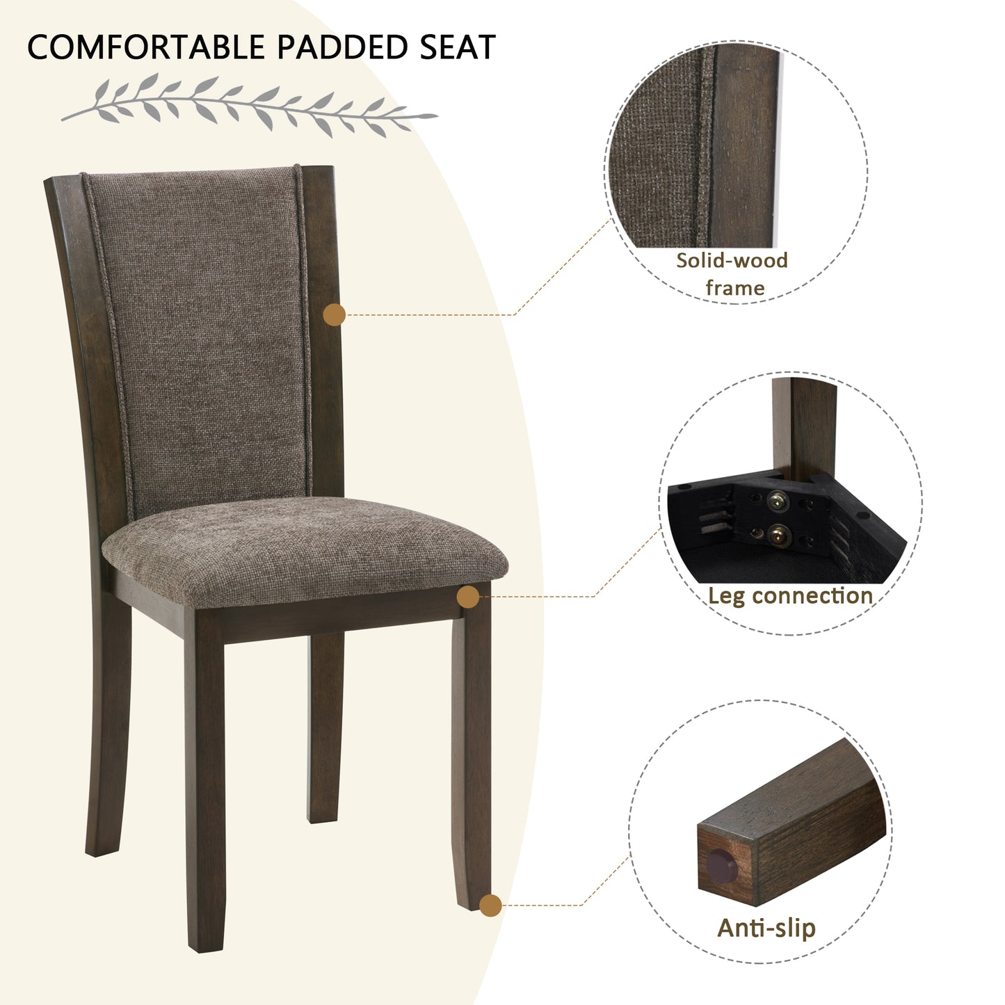 Wooden Dining Chairs Set of 4 with Padded Seats - Dark Walnut