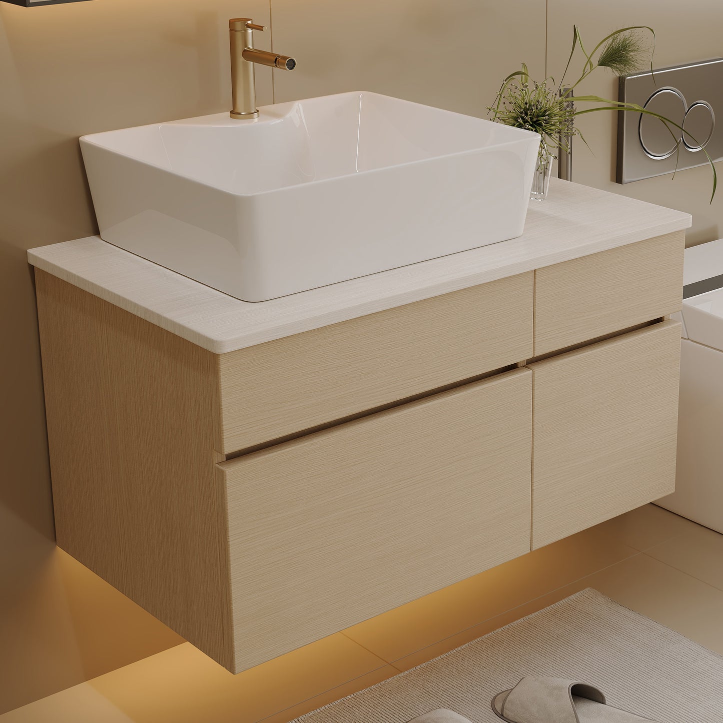 31.5-Inch Floating Bathroom Vanity with Ceramic Sink - White