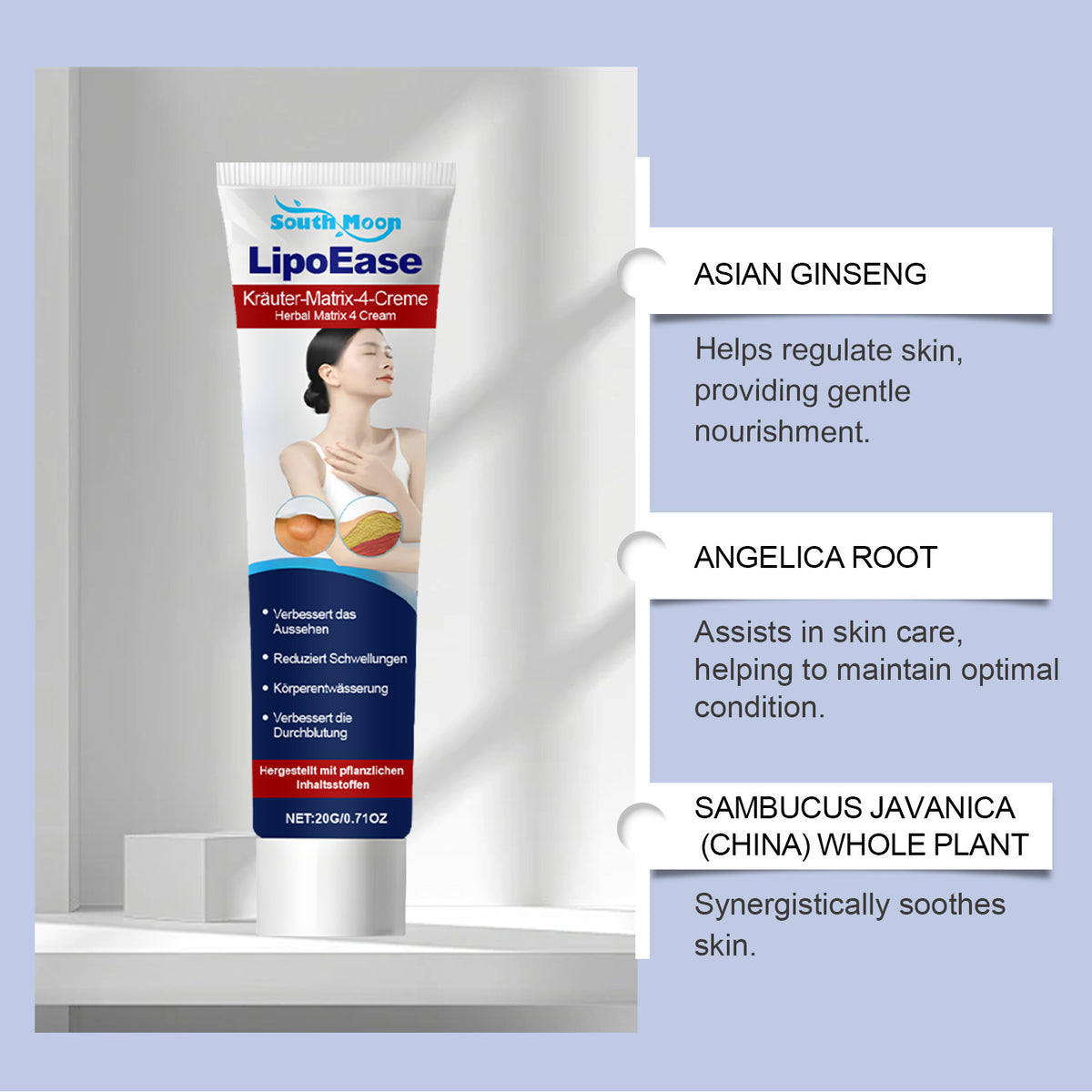 Body Skin Care Cream with Ginseng & Mint - 20g Hydrating Face & Body Moisturizer