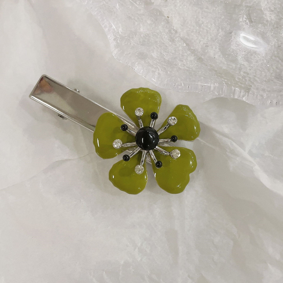 Green Flower Hairpin - Alloy Side Clip