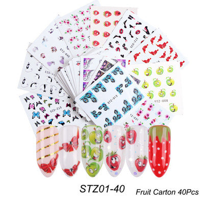 Colorful Butterfly Fruit Lace Nail Watermark Stickers - Assorted Designs