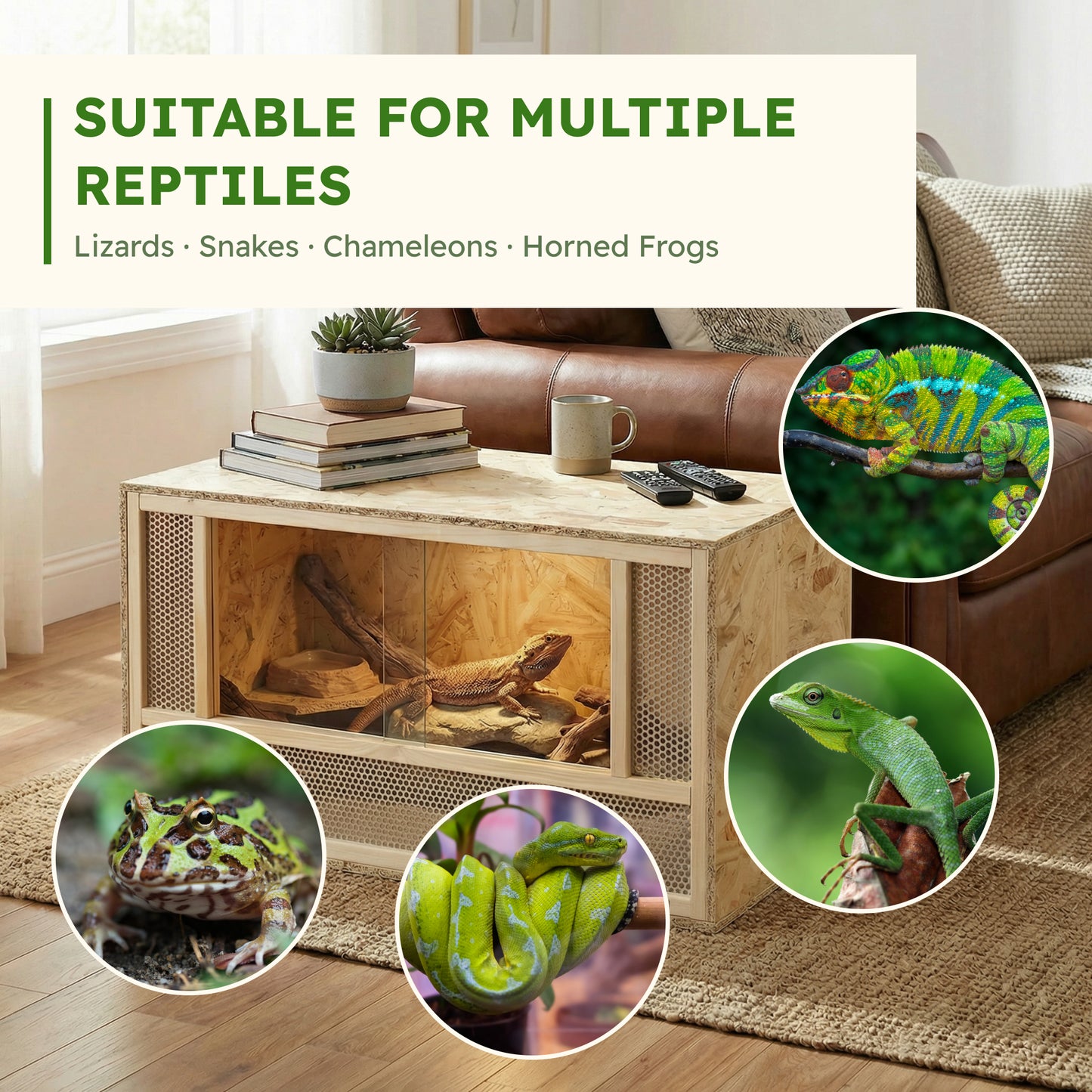 Wooden Reptile Terrarium with Sliding Glass Door for Lizard Snake Frog Turtle 31.5x15.7x15.7 inches