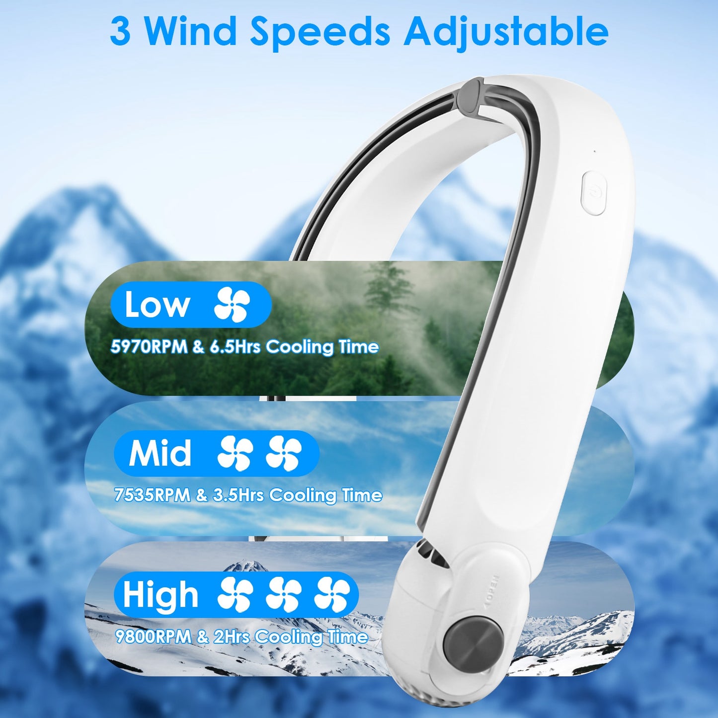 Portable Neck Hanging Fan - Hands-Free Cooling with 3 Speeds