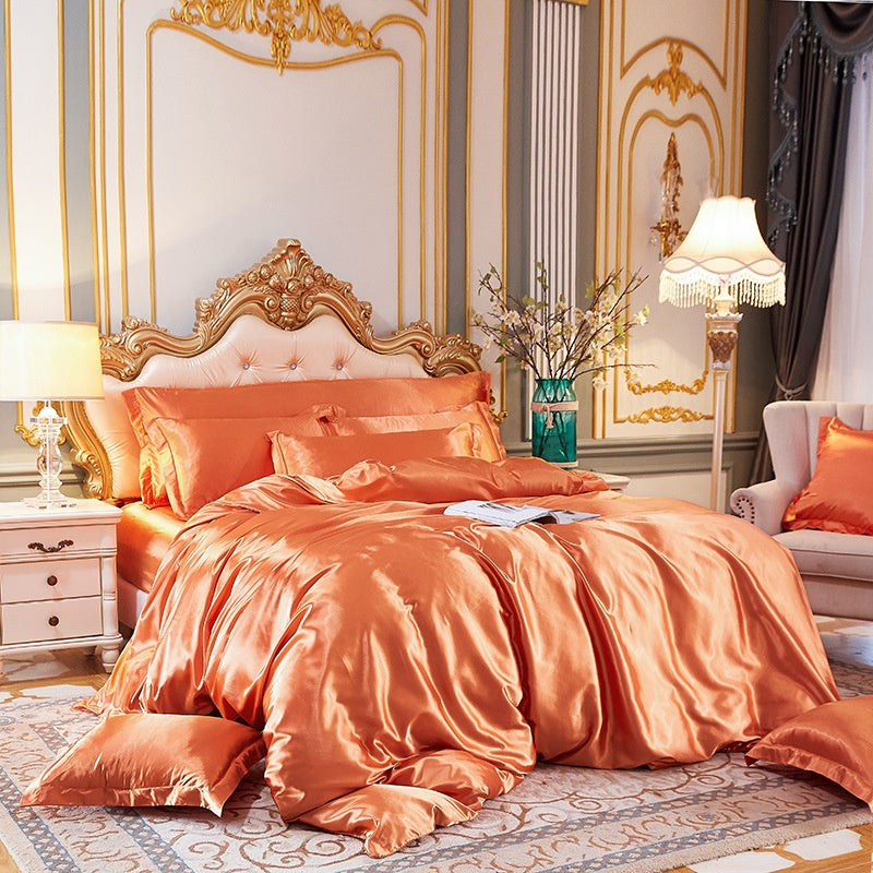 Silky Four-Piece Bedding Set - Quilt Cover Bed Sheet & Fitted Sheet