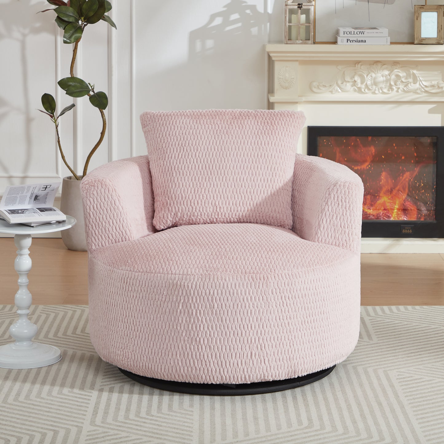 360° Swivel Accent Chair - Plush Faux Fur Comfort - Pink