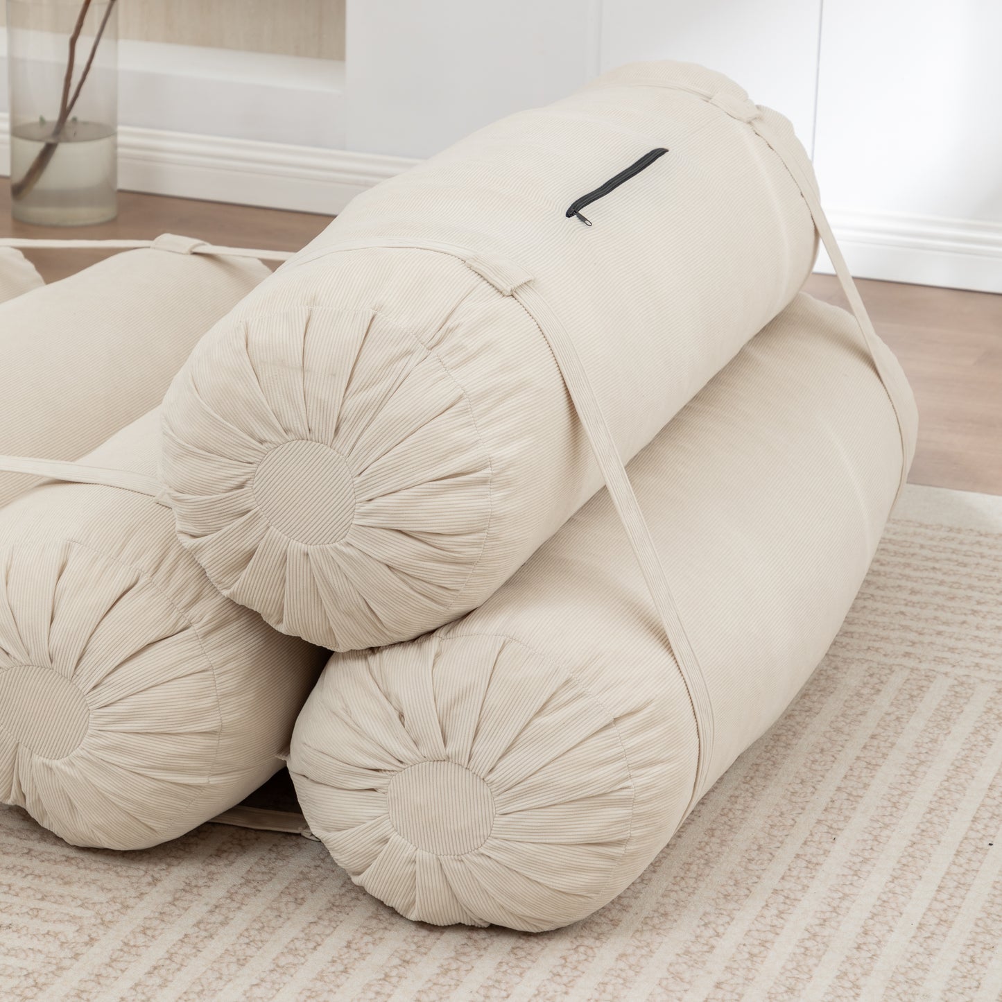 Adjustable Corduroy Floor Sofa - Beige Multi-Person Lounger
