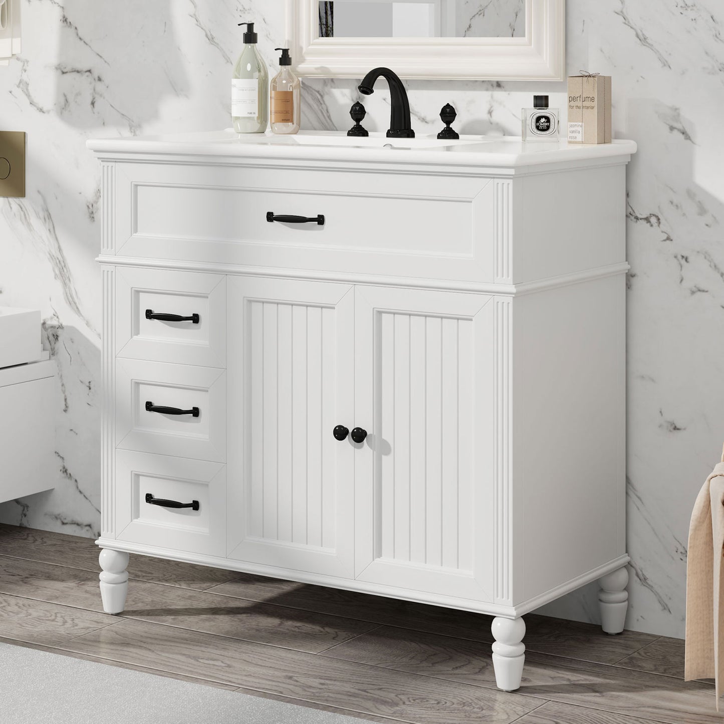 36" Bathroom Vanity with Sink and Drawers - White