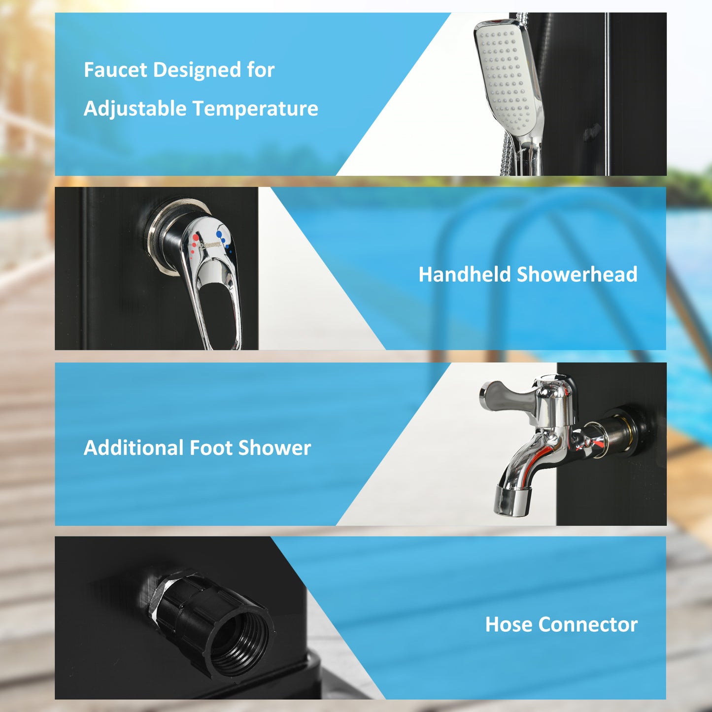 10.6 Gallon Solar Heated Outdoor Shower with Handheld Head