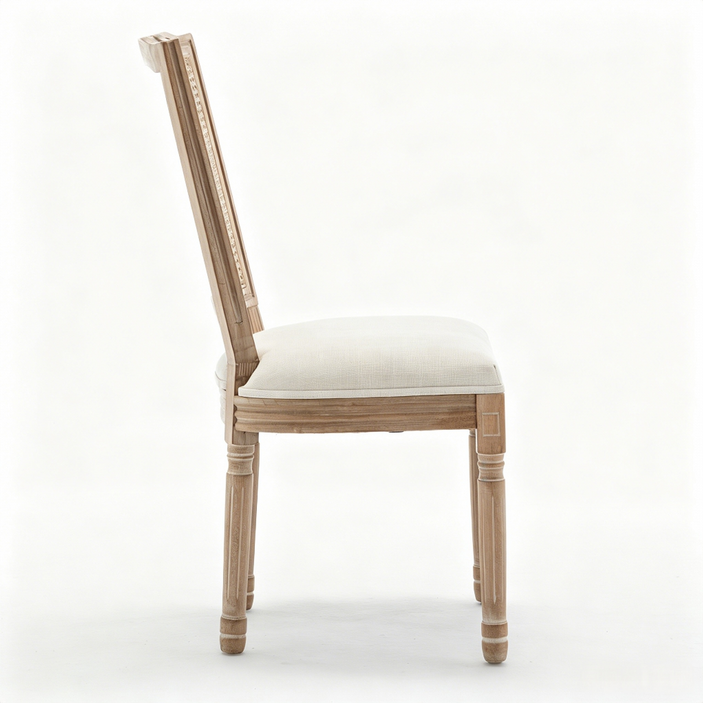Farmhouse Dining Chairs Set of 2 - Solid Wood, Beige Linen Seat