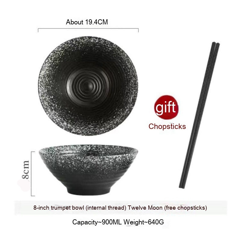 Large Ceramic Noodle Bowl - Frosted Chinese Style Tableware for Kitchen